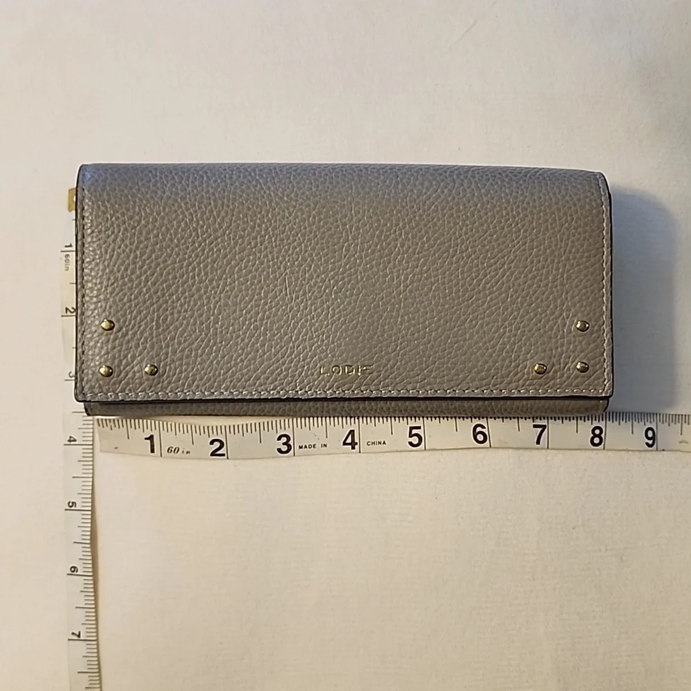 NWOT Lodis Pebble Gray Leather Bifold Ladies Wallet - lovely gold trim - Picture 7 of 8